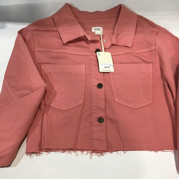 a.n.a bohemian rose pink cropped destressed denim jacket w/ pockets NWT - Picture 3 of 5